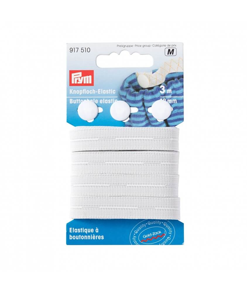 Élastique à boutonnières avec 3 boutons 12mm X 3m - Prym - certifié Oeko-Tex