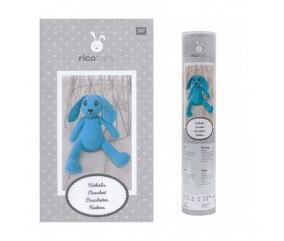 Kit Doudou lapin bleu au crochet - Rico Design