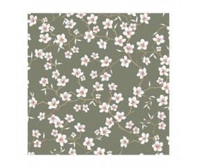 Tissu fleurs amandier sauge vert