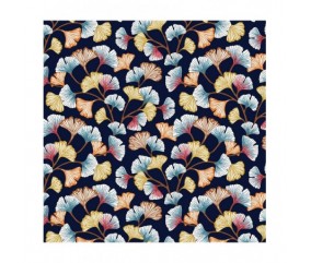 Tissu fleurs Aphrodites Ginko sperenza feuilles bleu Marine