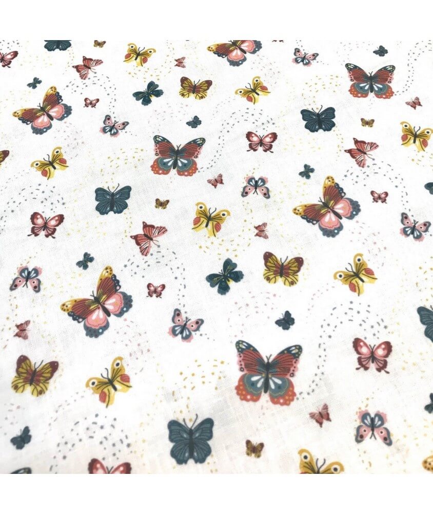 tissu sperenza coton bio biologique animeaux papillons fond blanc multicolors couleurs