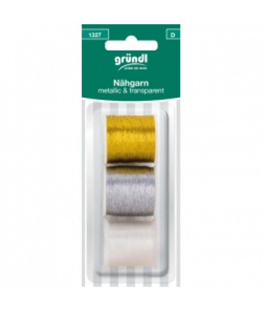 3 BOBINES FILS A COUDRE Or~Argent~Transparent - Grundl 3 BOBINES FILS A COUDRE Or~Argent~Transparent - Grundl