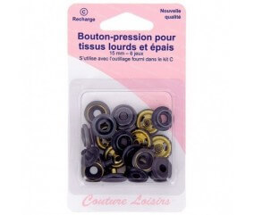 boutons pression 15mm tissus lourds et épais - nickelée, noir, bronze X 12 - Distrifil