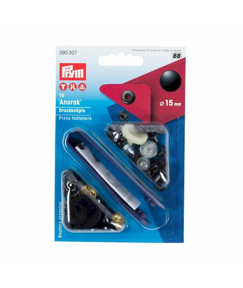 Bouton pression sans couture Anorak 15mm X 10 - Prym noir 390307