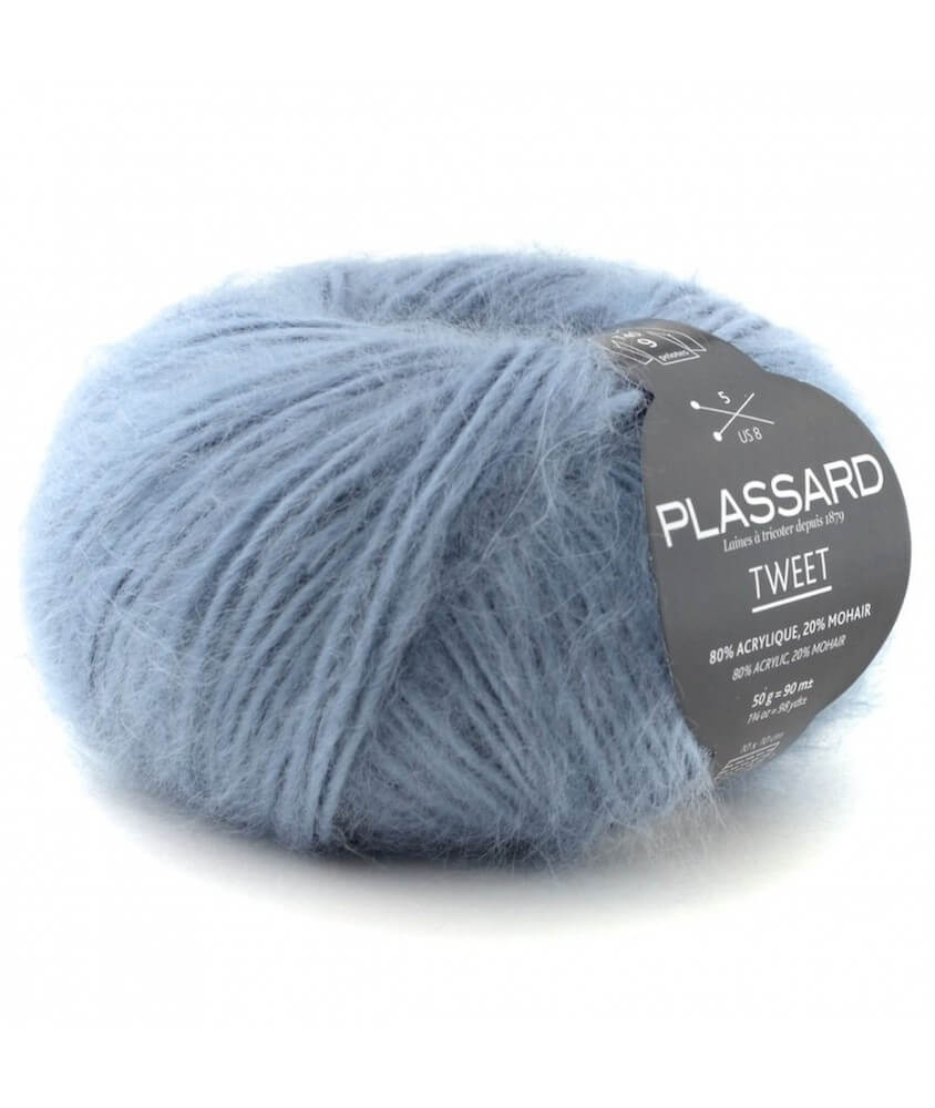 Pelote de mohair à tricoter Tweet - Plassard bleu 22 sperenza