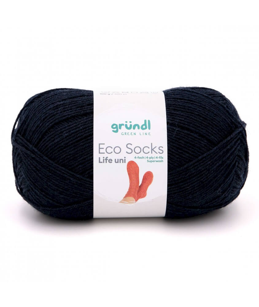 Laine à chaussettes à tricoter ECO SOCKS LIFE UNI - 100 GR - Grundl - certifiée Oeko-Tex 03 NOIR SPERENZA