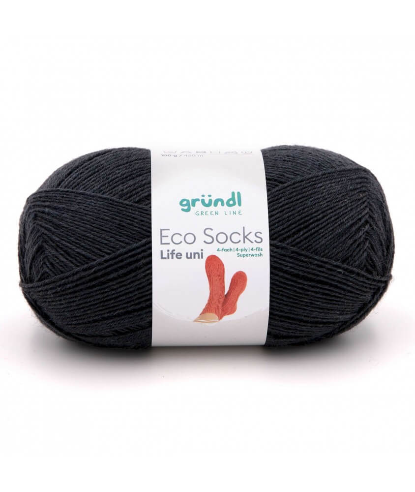 Laine à chaussettes à tricoter ECO SOCKS LIFE UNI - 100 GR - Grundl - certifiée Oeko-Tex GRIS 05 SPERENZA