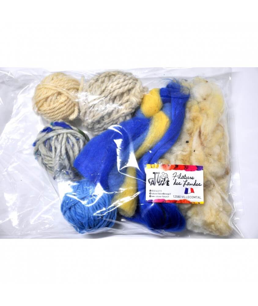 Lot de laine écru et bleu pour tissage - Catusse