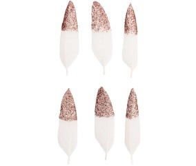 Plumes blanches fantaisies dorées ou argentées 8 cm X 6 pièces - Rico Design