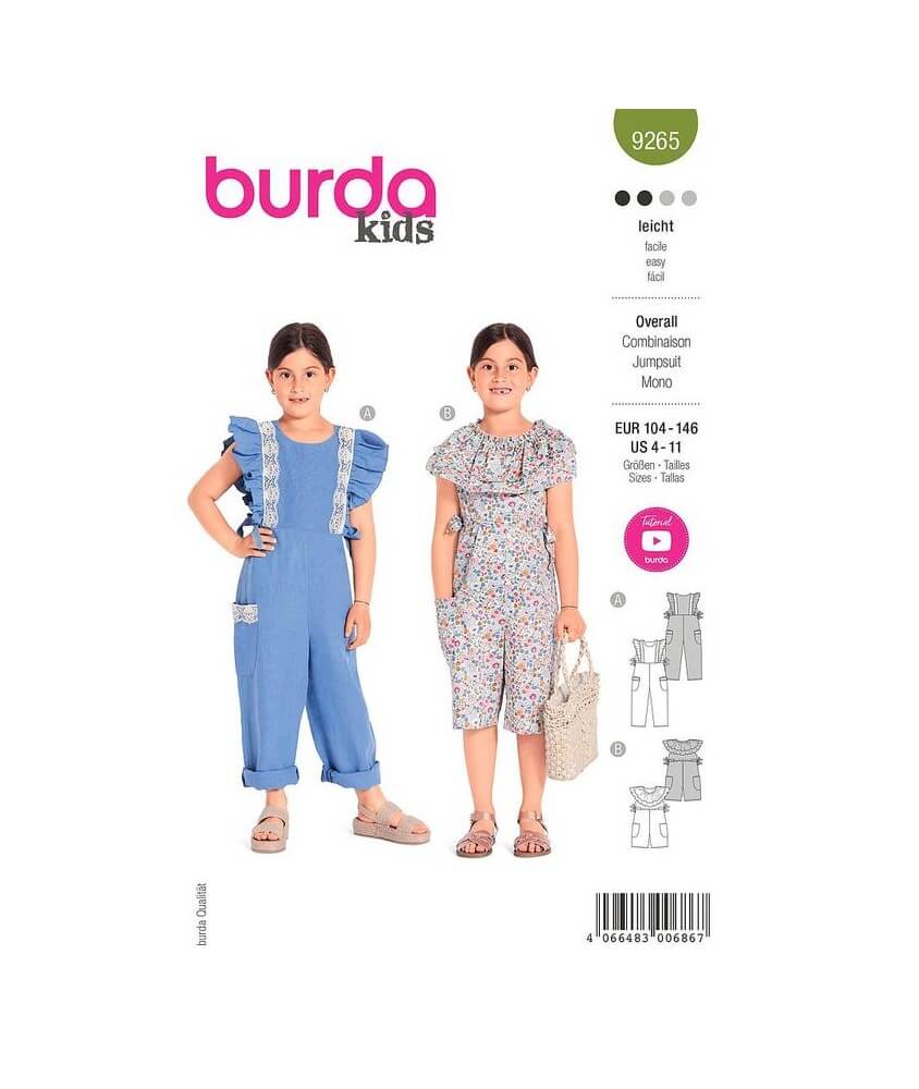 Patron Burda 9265 - Combinaisons pantalon ou short ruchés Fille