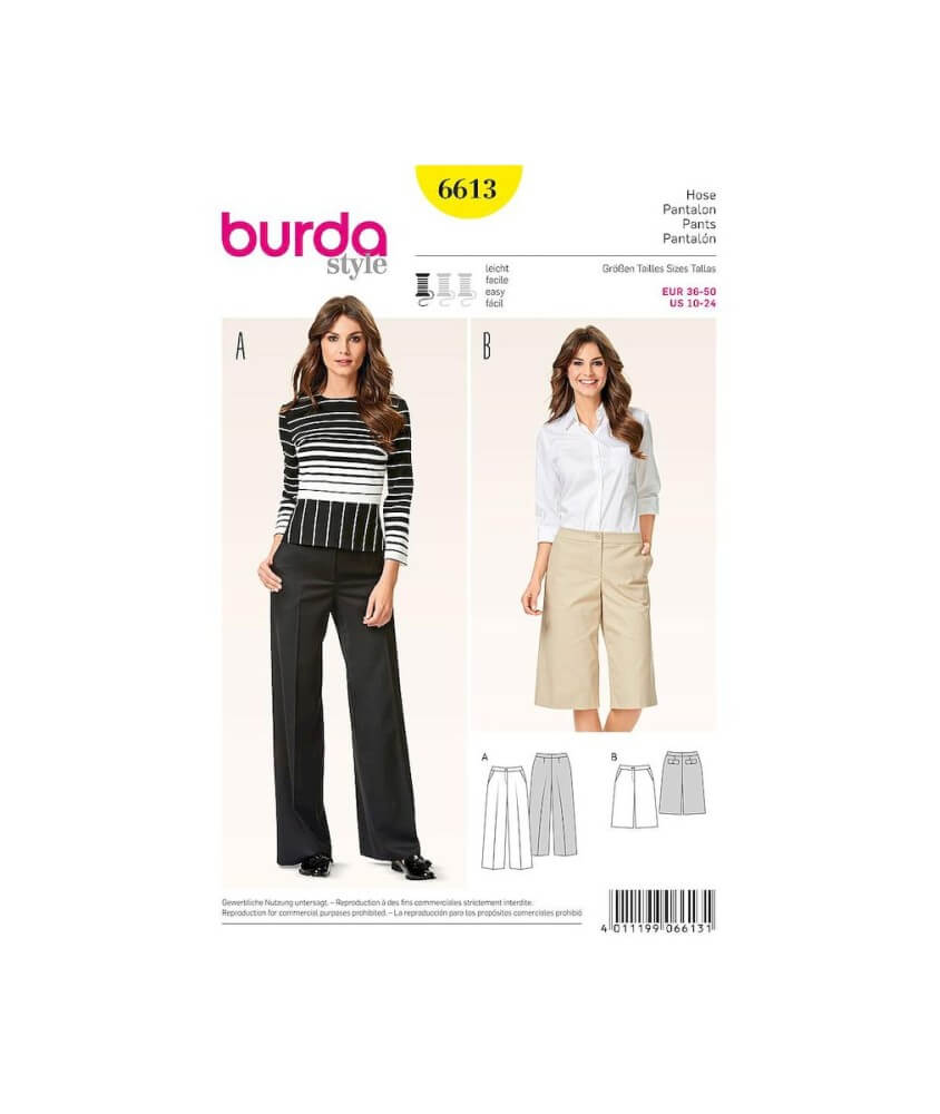 Patron Burda 6613 Pantalon et bermuda du 36 au 50