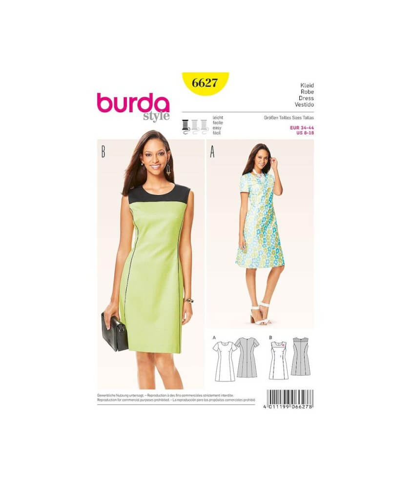 Patron Burda 6627 Robe du 34 au 44