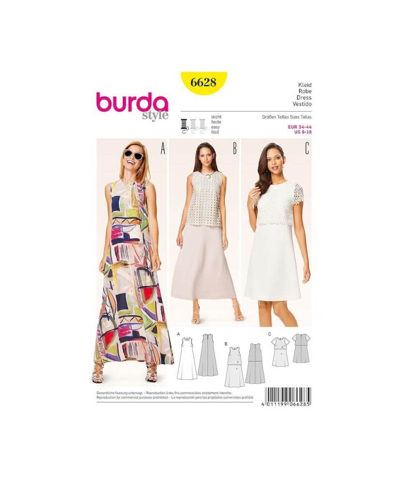 Patron Burda 6628 Robe du 34 au 44