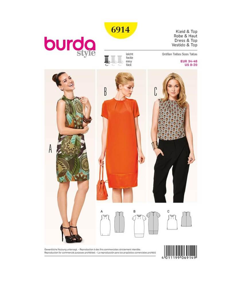 Patron Burda 6914 Robe et haut du 34 au 46