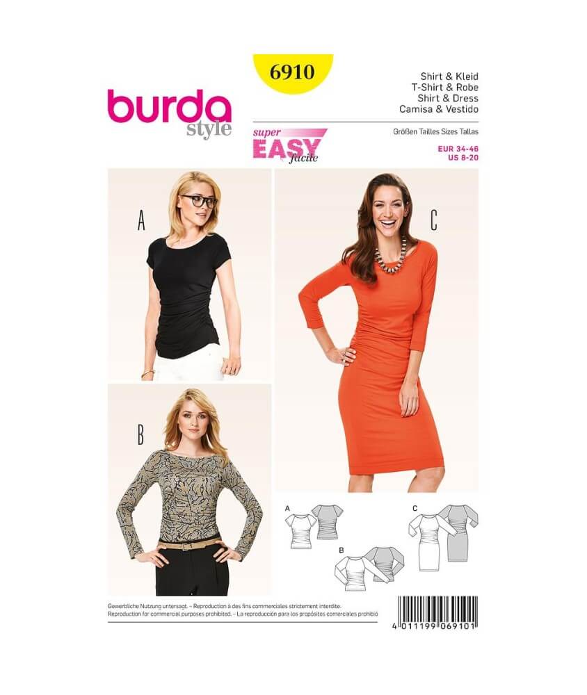 Patron Burda 6910 Tee-Shirt et robe du 34 au 46