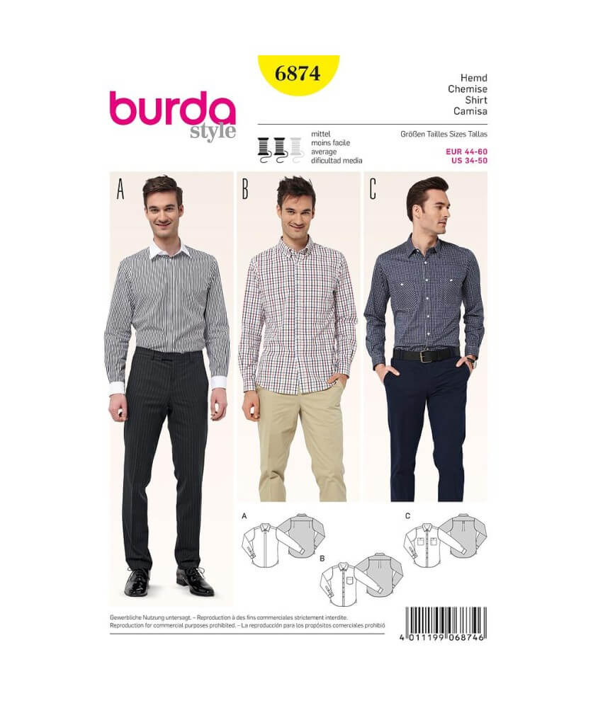 Patron Burda 6874 Chemise du 44 au 60