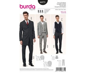 Patron Burda 6871  Costume complet et gilet du 44 au 54