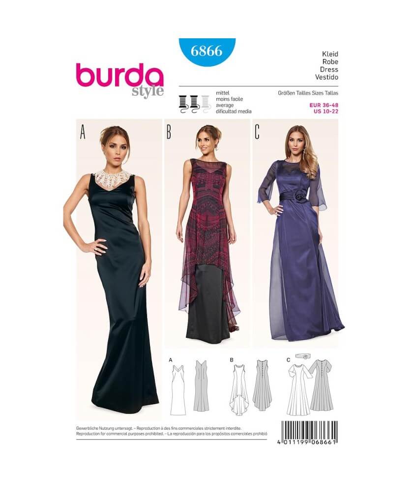 Patron Burda 6866 Robe de soirée du 36 au 48