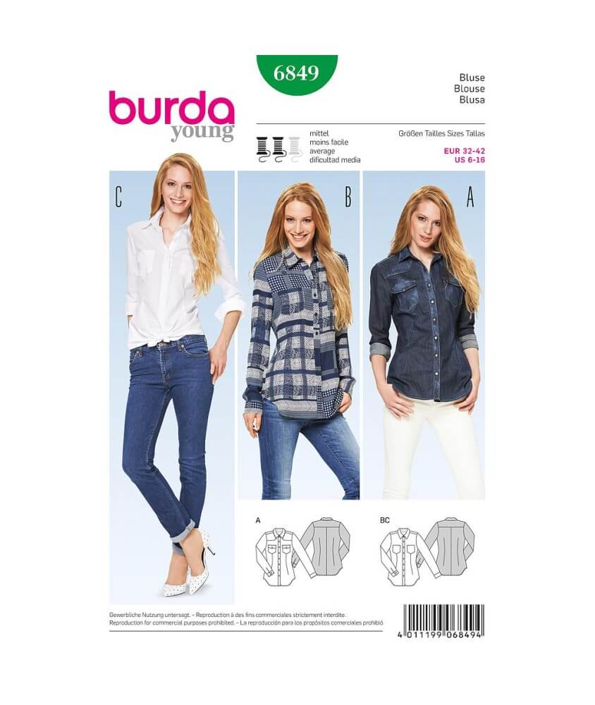 Patron Burda 6849 Chemisier du 32 au 42