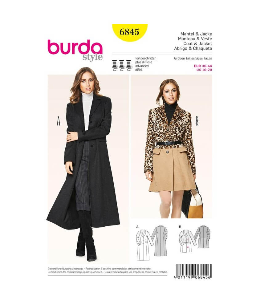 Patron Burda 6845 Manteau et veste du 36 au 46