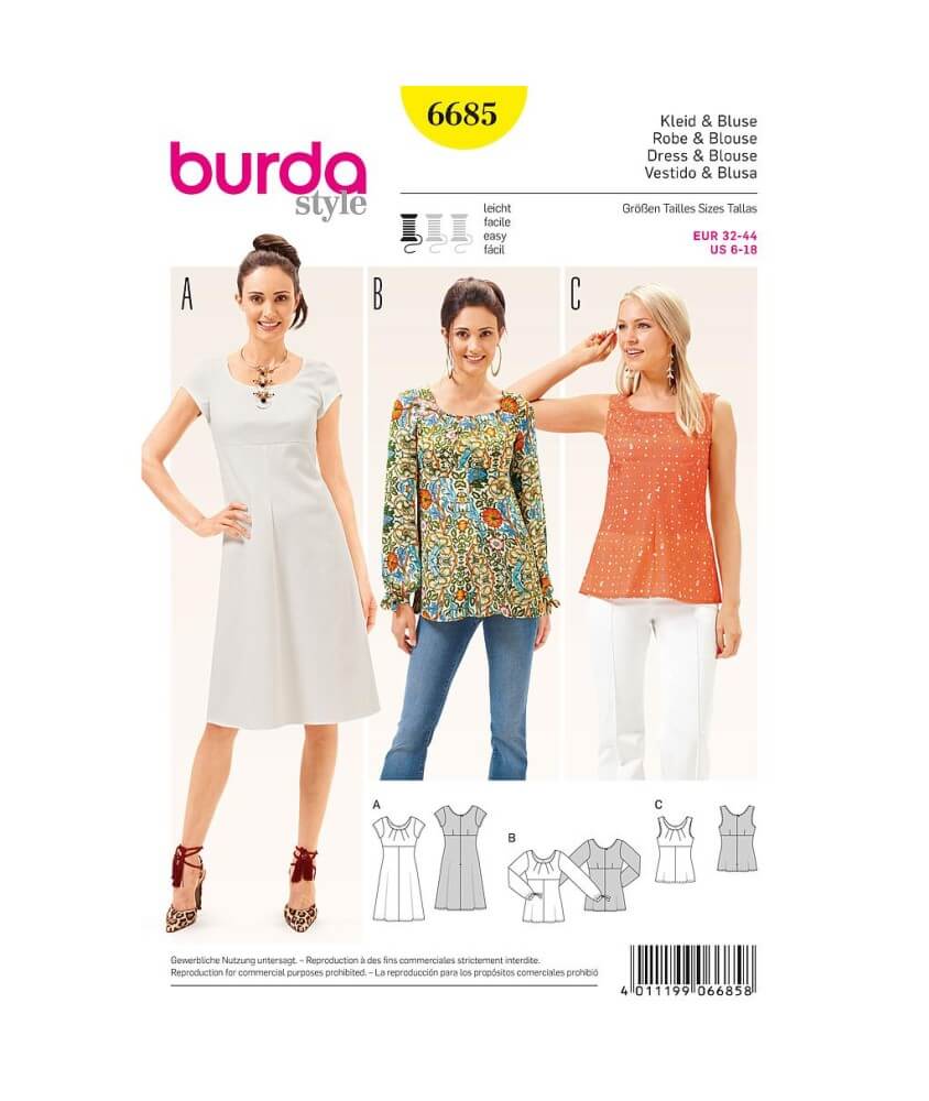 Patron Burda 6685 Robe et blouse du 32 au 44