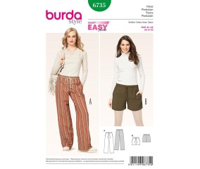 Patron Burda 6735 : Pantalon et short Femme avec coulisse et cordon du 34 au 46