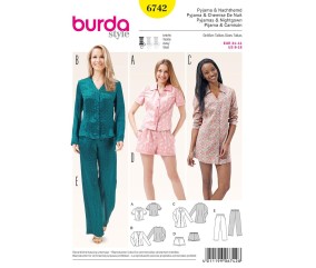 Patron Burda 6742 : Pyjama et chemise de nuit Femme du 34 au 44
