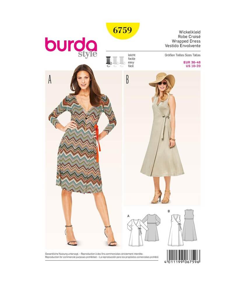 Patron Burda 6759 Robe du 36 au 46