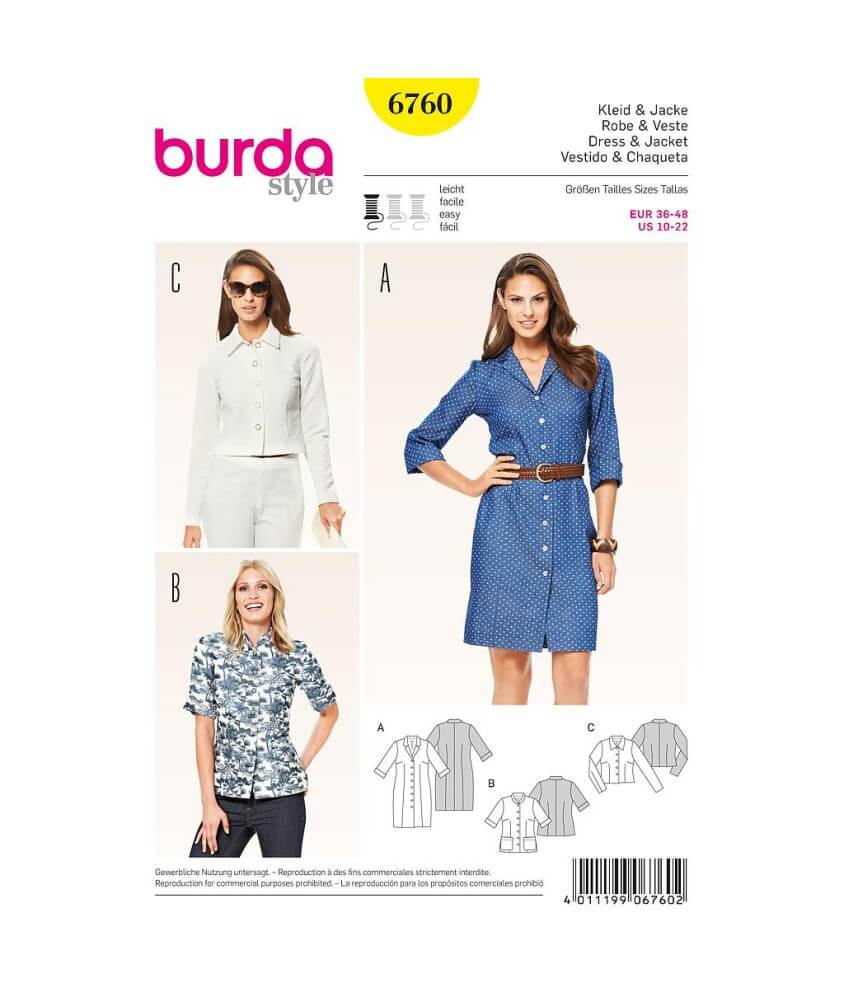 Patron Burda 6760 Robe et veste du 36 au 48