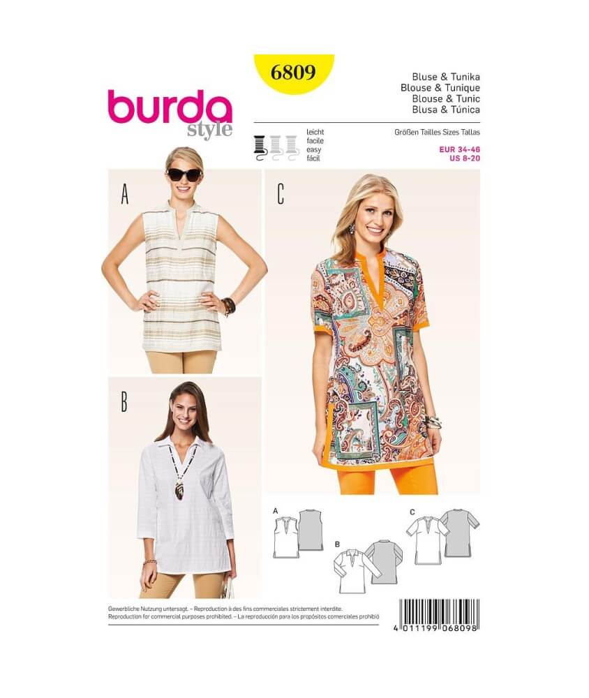 Patron Burda 6809 Blouse et tunique du 34 au 46