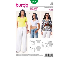 Patron Burda 6820 - T-shirt Femme encolure ronde avec variation de longueur du 32 au 46
