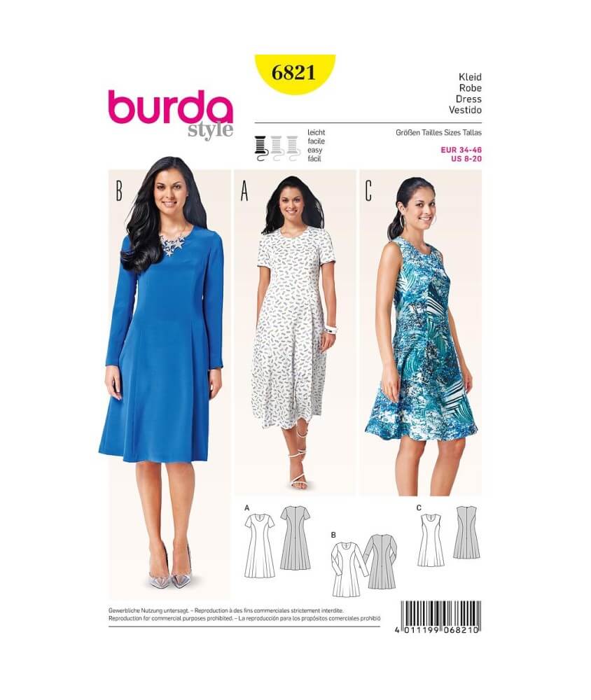 Patron Burda 6821 Robe du 34 au 46