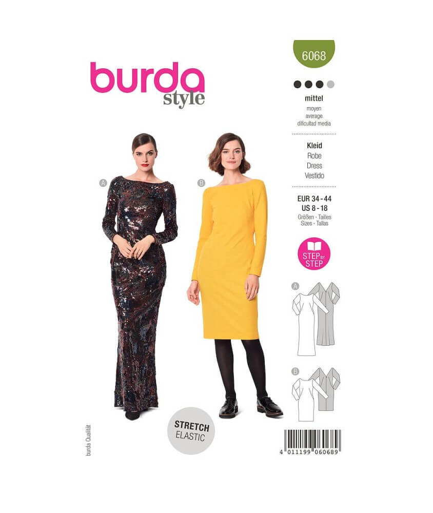 Patron Burda 6068- Robe, robe de soirée – silhouette ajustée – avec décolleté dos du 34 au 44