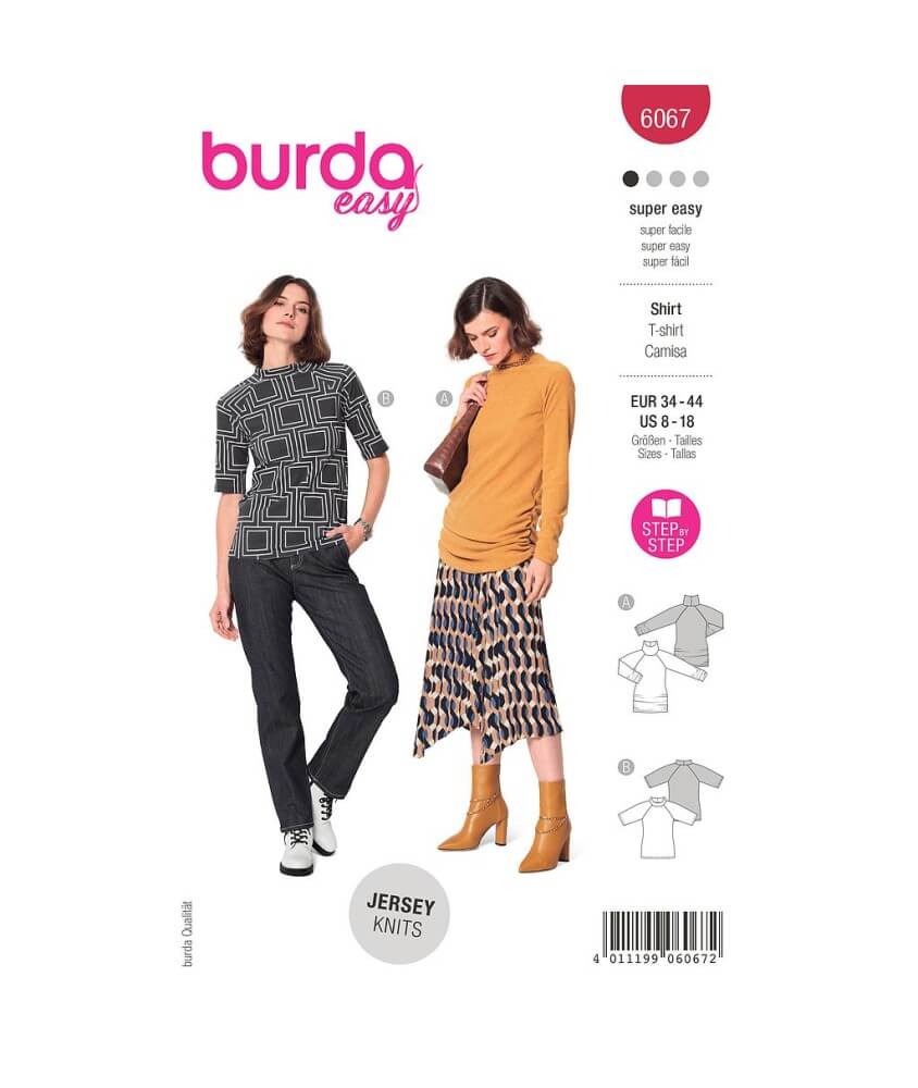 Patron Burda 6067 - Tee-Shirt à manches raglan du 34 au 44
