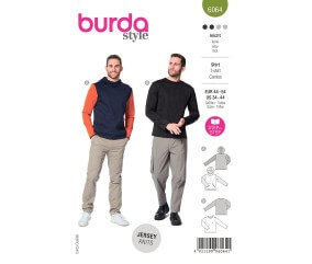 Patron Burda 6064 - SweaTee-Shirt Homme classique avec capuche ou bordure d'encolure du 44 au 54