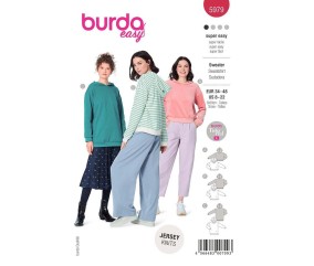 Patron Burda 5979 - Sweat-shirt à capuche décontractés et confortables proposés en trois longueurs du 36 au 50 (FR)