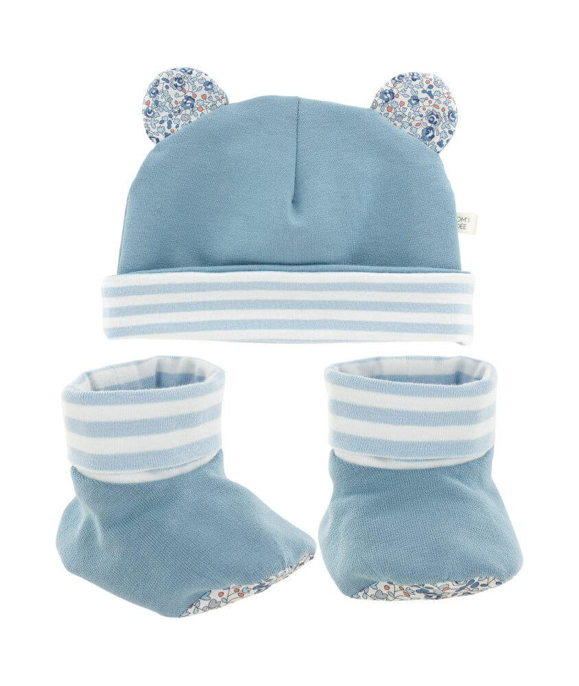 Kit naissance bonnet et chaussons Marin - Niveau intermédiaire Kit naissance bonnet et chaussons Marin - Niveau intermédiaire