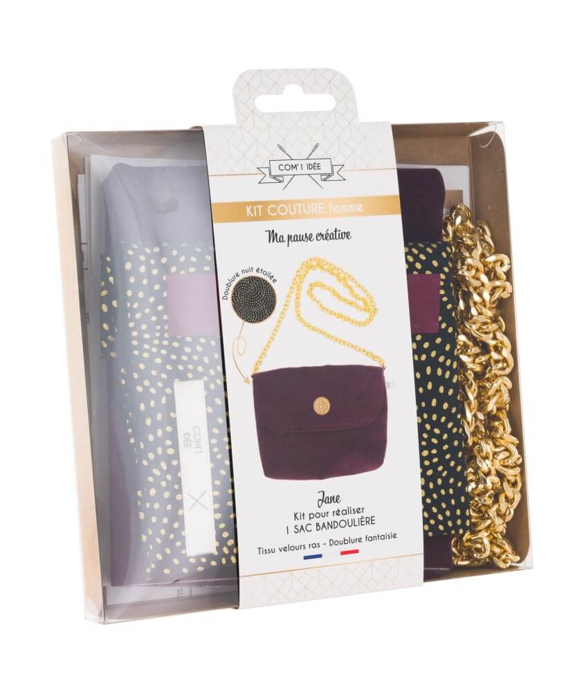 Kit pour sac bandoulière velours prune Jane pour femme - Niveau facile