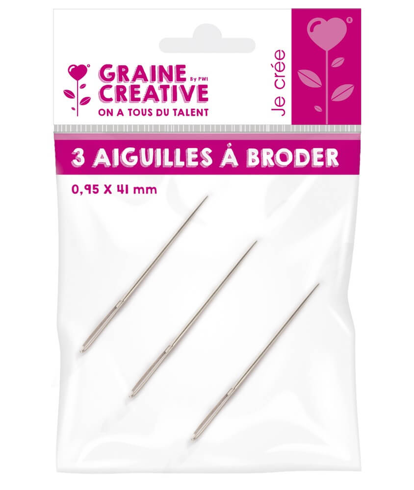 Lot de 3 aiguilles à broder en métal - 0,95 x 41 mm - Graine Créative