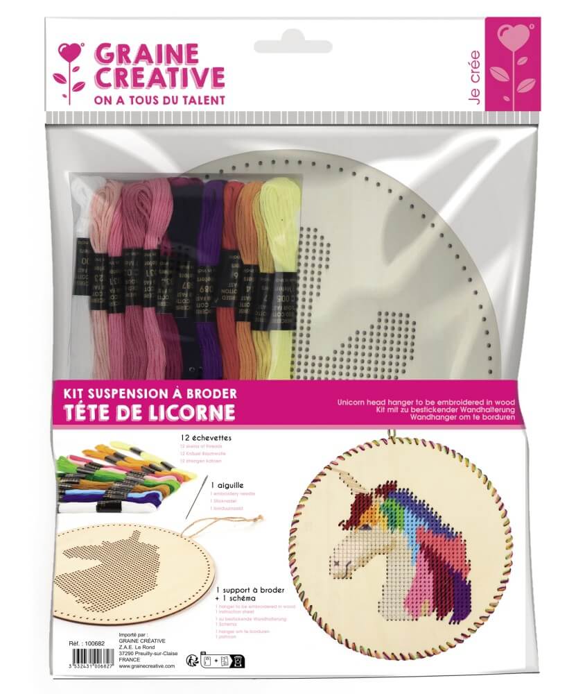 Kit Broderie sur Bois Suspension à Broder Licorne - Graine Creative