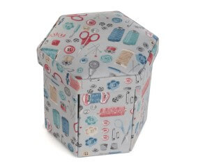 Coffret à couture Hexagonal motif mercerie - 11,5 x 11,5 x 12 cm - Distrifil