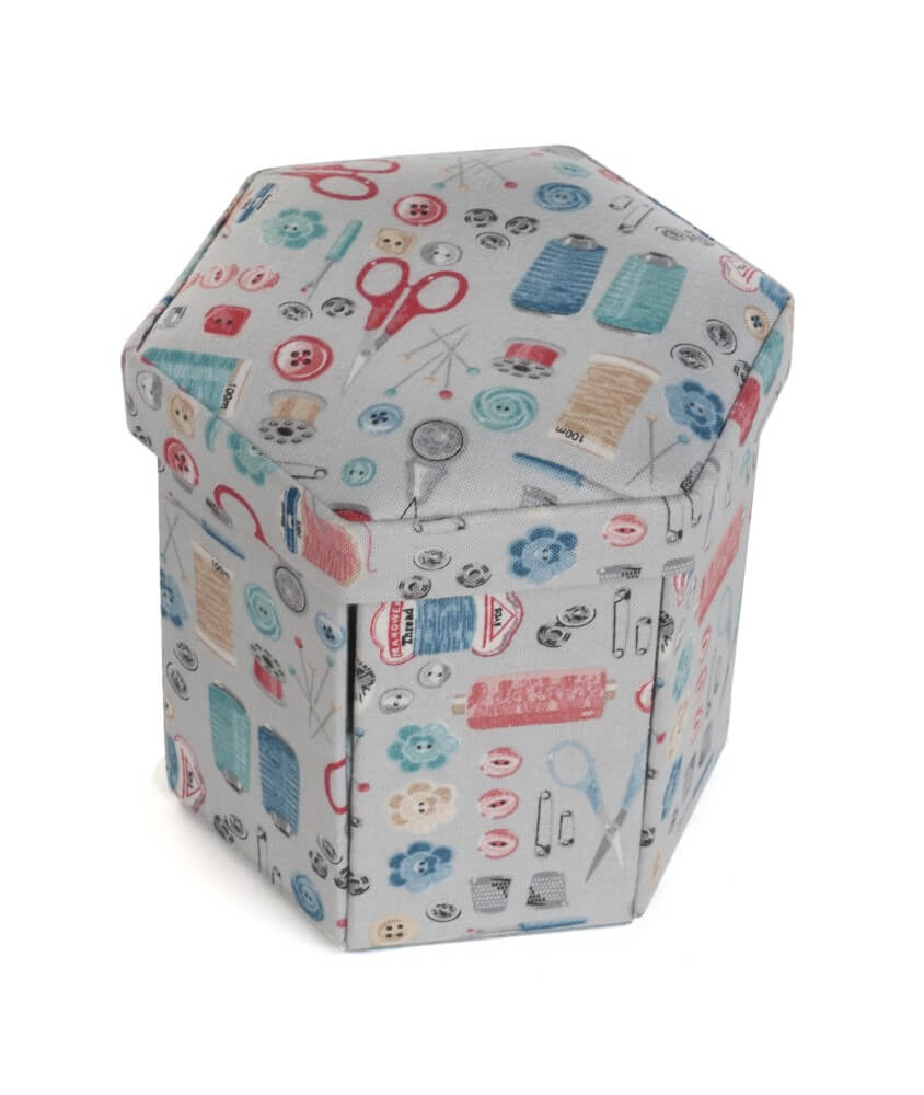 Coffret à couture Hexagonal motif mercerie - 11,5 x 11,5 x 12 cm - Distrifil