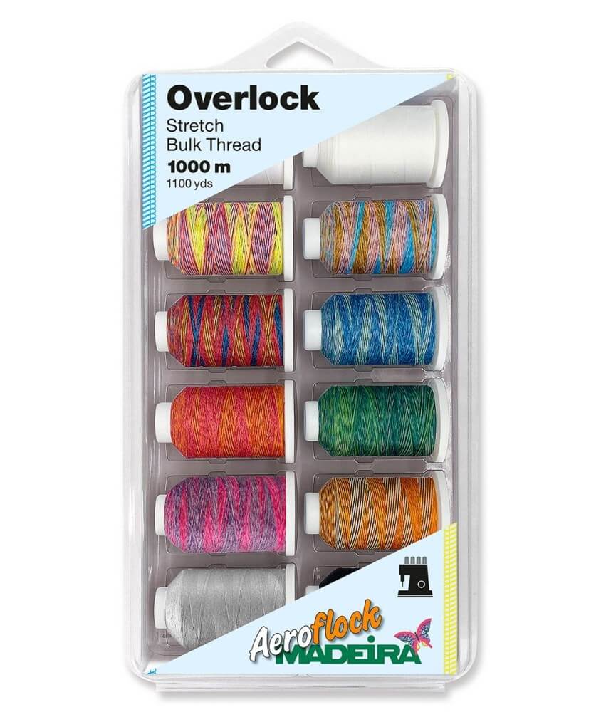 Coffret de 12 cônes de fil mousse multicolore Aeroflock Madeira - 1000m - Certifié Oeko-Tex