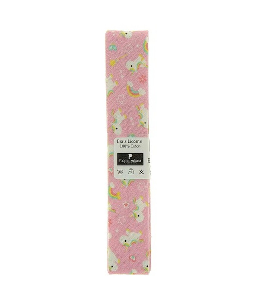 Biais en coton motif Licornes 1,5m x 20mm - Passion Rubans
