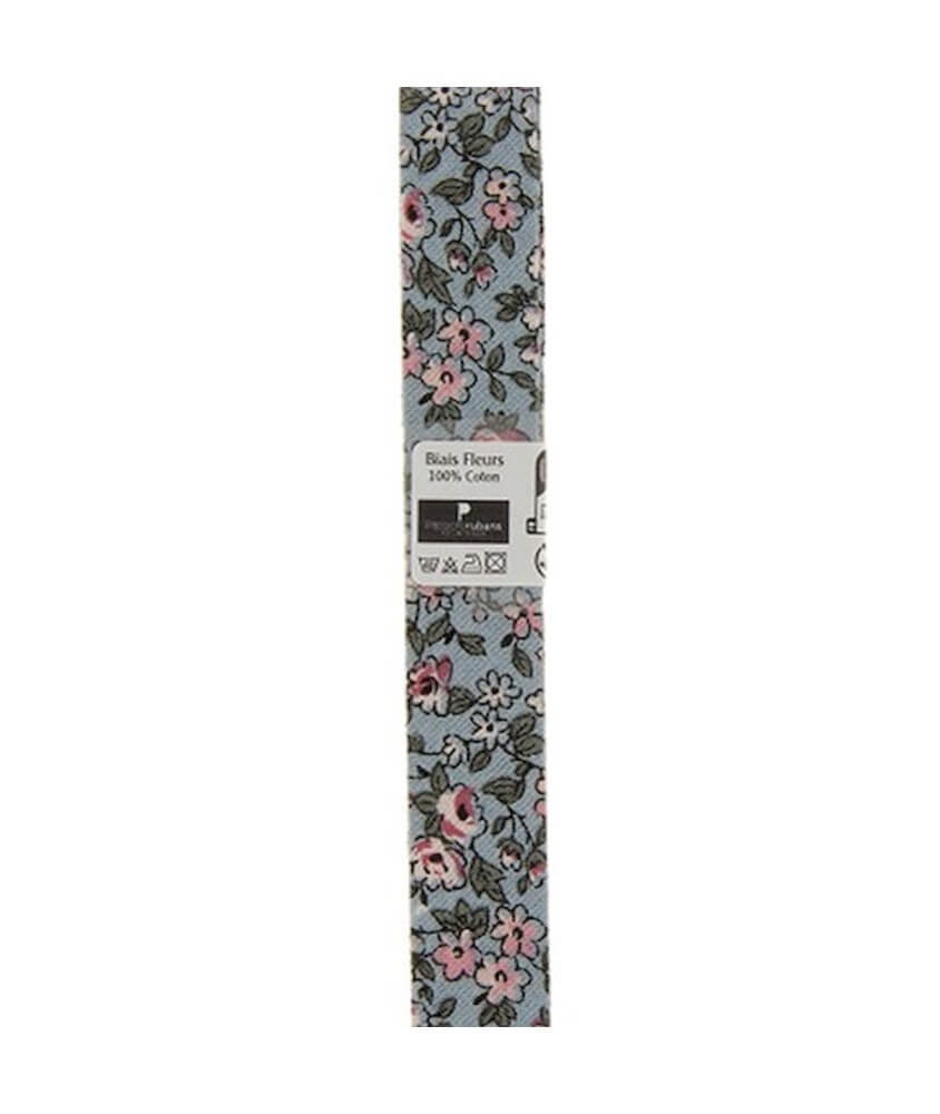 Biais en coton motif Fleurs 1,5m x 20mm - Distrifil