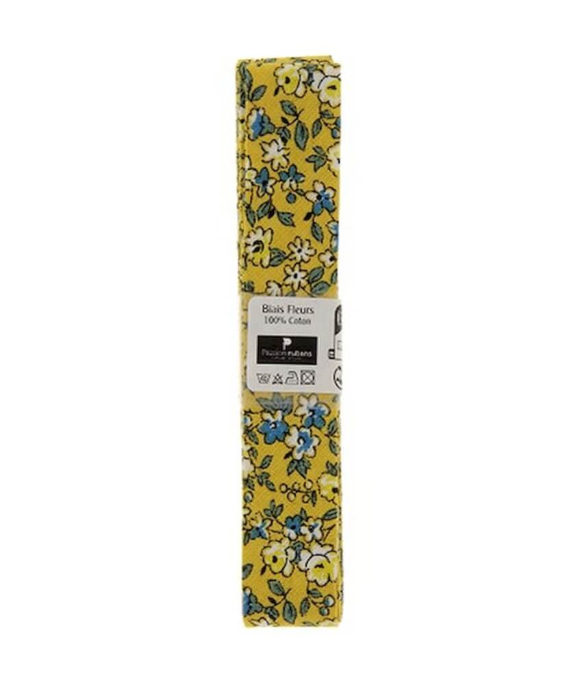 Biais en coton motif Fleurs 1,5m x 20mm - Distrifil