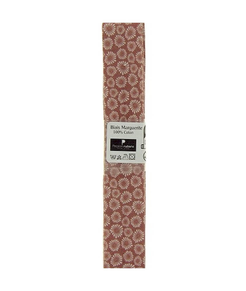 Biais en coton motif Margerites 1,5m x 20mm - Passion Rubans