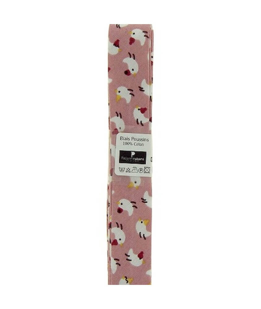 Biais en coton motif Poussins 1,5m x 20mm - Passion Rubans