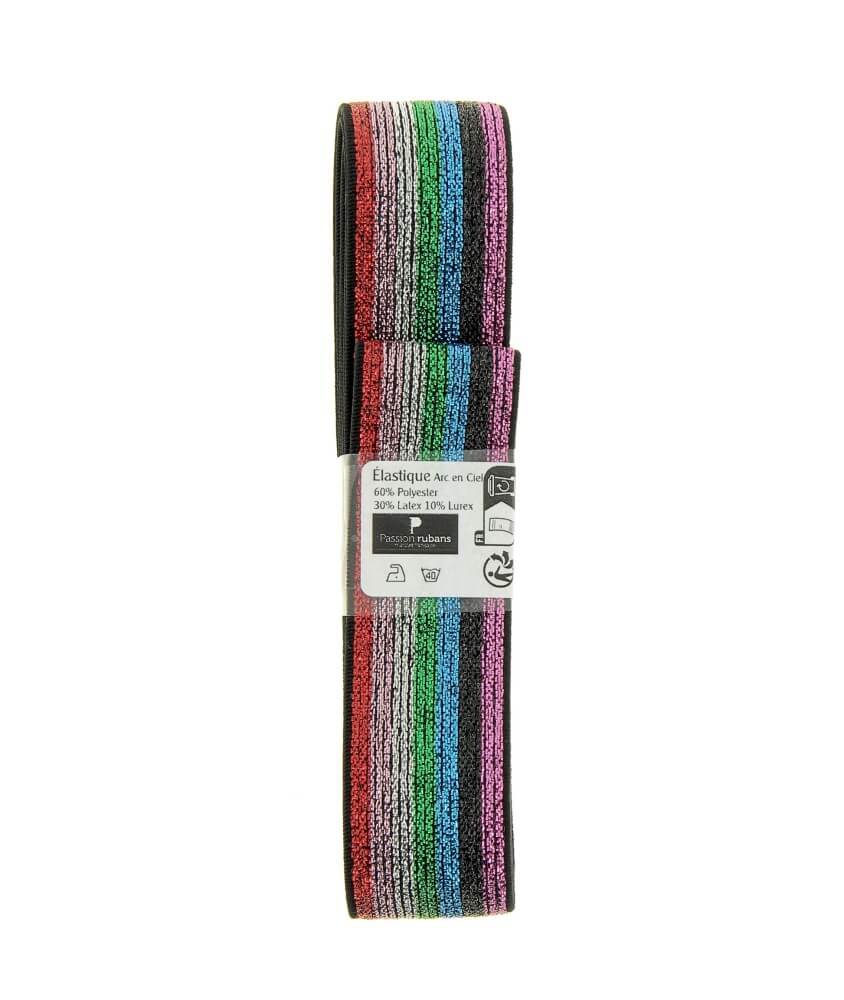 Elastique Métallisé Arc-en-ciel 1,2m x 25mm - Passion Rubans