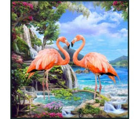 Carré simili cuir 44x44 cm flamants roses